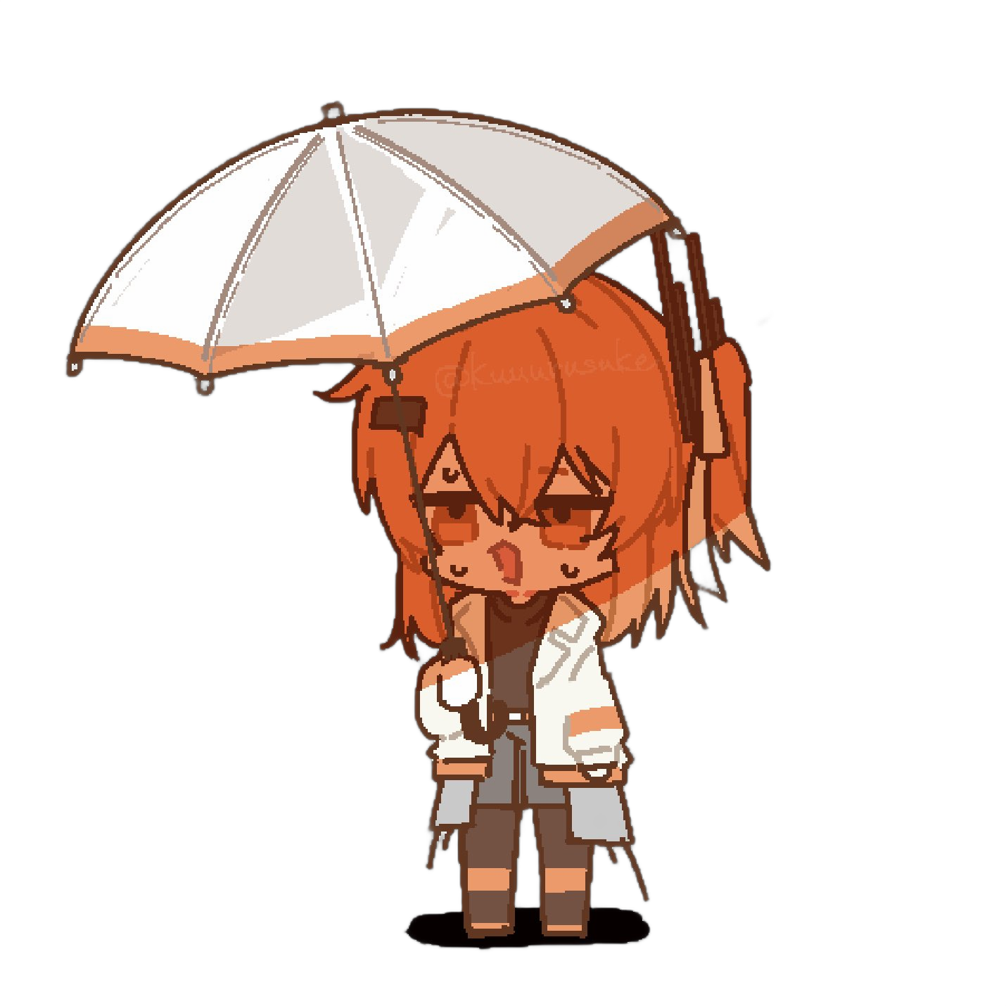 Mini version of Adachi Rei holding an umbrella while sweating profusely.